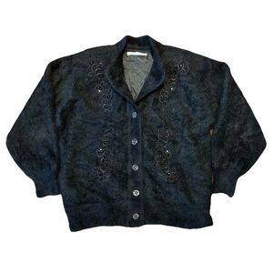 Vintage‎ Stillman Studio Angora  Button Front Lined Jacket M/L Black